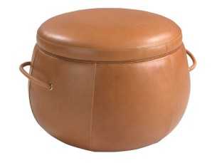 Round pouf in genuine leather - ANELLA A 2