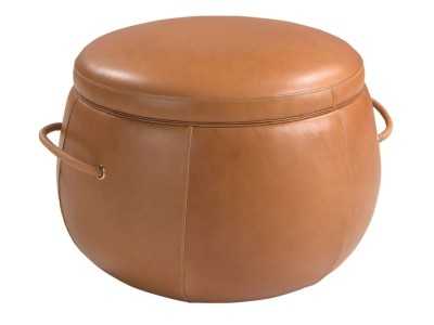 Pouf redondo en piel genuina - ANELLA A Pouf redondo en piel genuina - ANELLA A