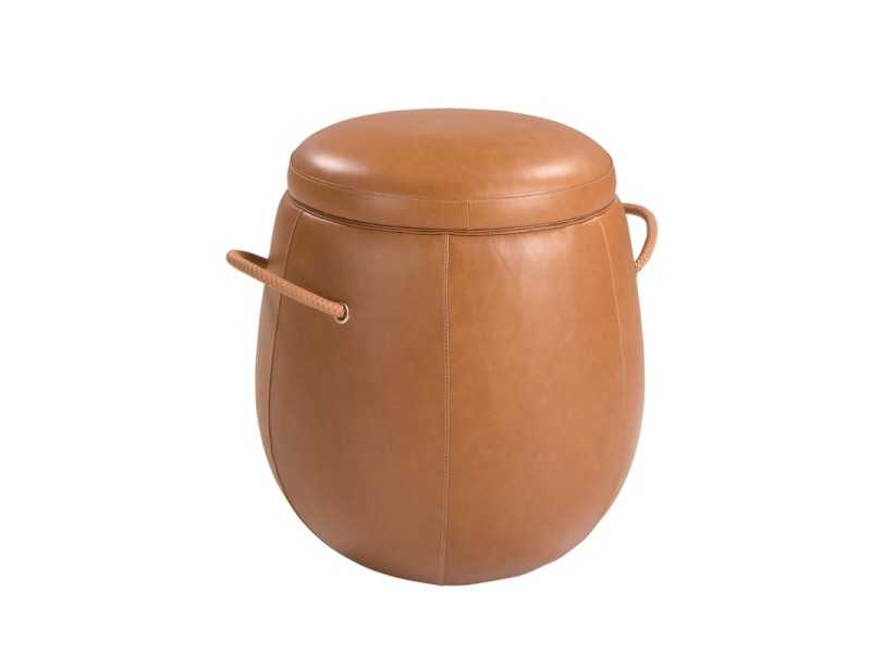 Round pouf in genuine leather - ANELLA B