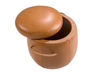 Pouf redondo en piel genuina - ANELLA B Pouf redondo en piel genuina - ANELLA B