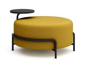 Pouf redondo tapizado con estructura en acero inoxidable y bandeja - AMIENS RD