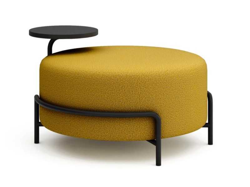 Upholstered round pouf with stainless steel structure and tray - AMIENS RD