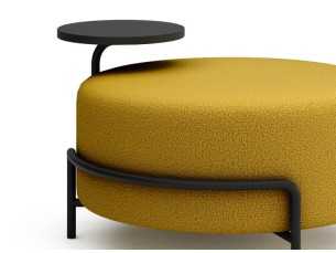 Pouf redondo tapizado con estructura en acero inoxidable y bandeja - AMIENS RD 2