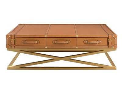 Table basse rectangulaire en cuir véritable et acier doré - AZZARO Table basse rectangulaire en cuir véritable et acier doré - AZZARO