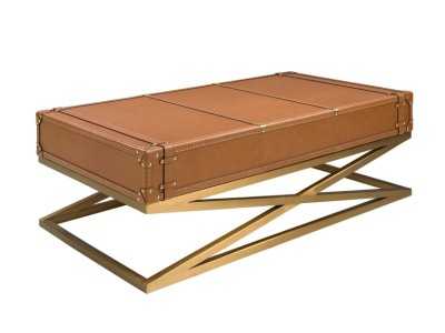 Table basse rectangulaire en cuir véritable et acier doré - AZZARO Table basse rectangulaire en cuir véritable et acier doré - AZZARO