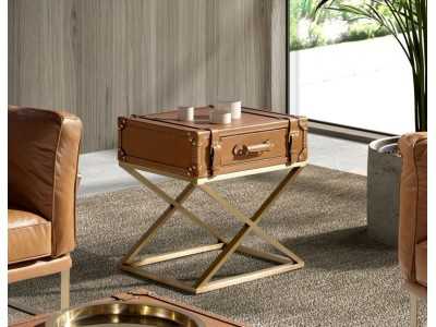 Mesa de rincón rectangular en piel genuina y acero dorado - AZZARO