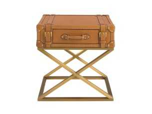 Mesa de rincón rectangular en piel genuina y acero dorado - AZZARO 2