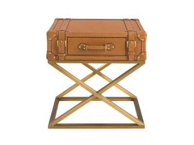 Mesa de rincón rectangular en piel genuina y acero dorado - AZZARO