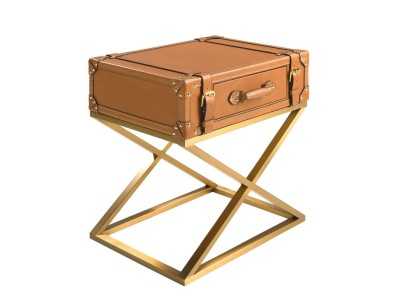 Mesa de rincón rectangular en piel genuina y acero dorado - AZZARO