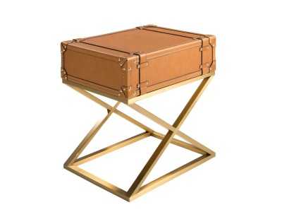 Mesa de rincón rectangular en piel genuina y acero dorado - AZZARO
