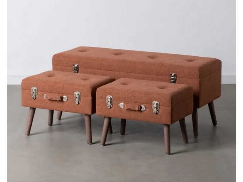 Set of 3 upholstered benches - trunk in tile color fabric - BENEBER TEJA