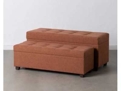 Ensemble de 2 banquettes- coffre tapissé de tissu tuile - ÁNCORA TEJA