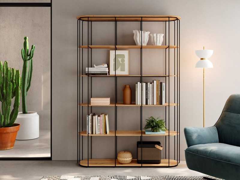 Designer shelving with lacquered stainless steel structure - LIGNES A