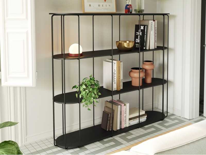 Estantería de diseño con estructura en acero inoxidable lacado - LIGNES B