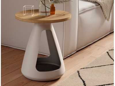 Table d'appoint avec piètement en grès et plateau laqué ou stratifié - OTHONOI