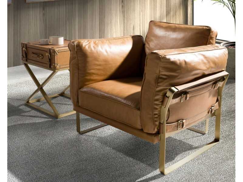 Designer armchair upholstered in genuine leather - AZZARO