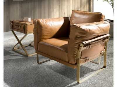 Designer armchair upholstered in genuine leather - AZZARO