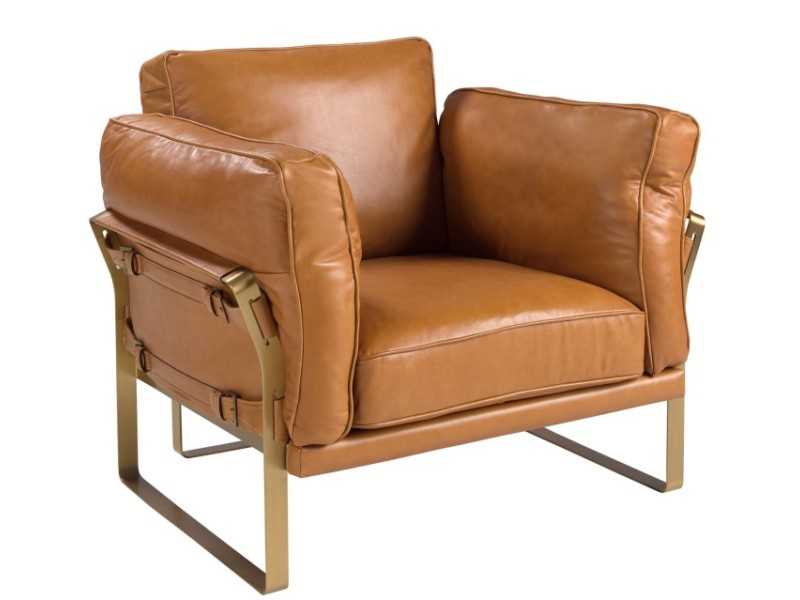 Designer armchair upholstered in genuine leather - AZZARO