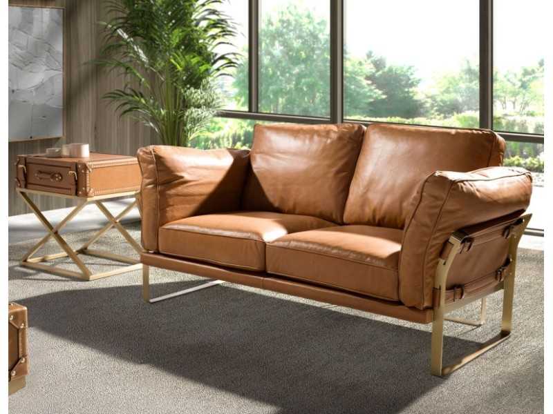 Designer 2-seater sofa upholstered in genuine leather - AZZARO