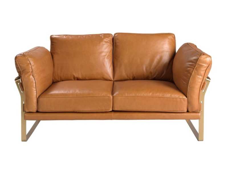 Designer 2-seater sofa upholstered in genuine leather - AZZARO