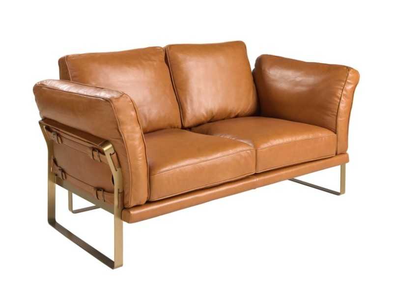 Canapé design 2 places tapissé de cuir véritable - AZZARO