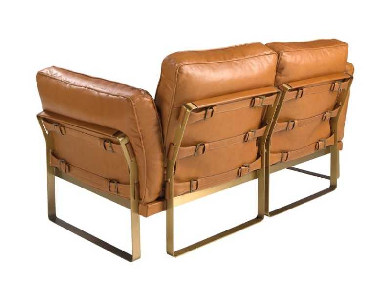 Designer 2-seater sofa upholstered in genuine leather - AZZARO