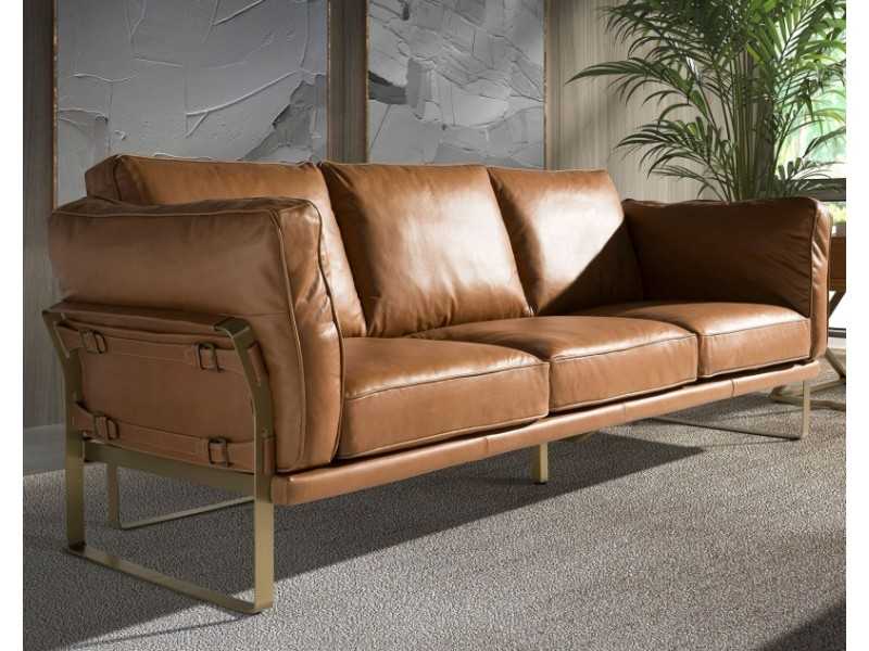 Designer 3-seater sofa upholstered in genuine leather - AZZARO