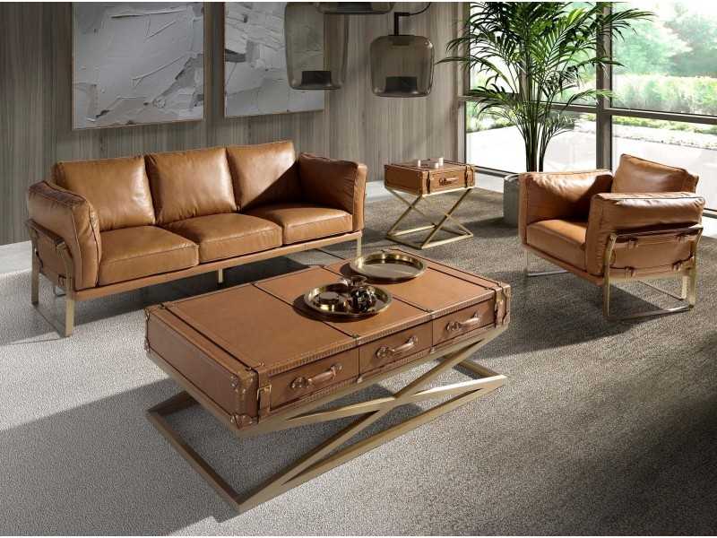 Canapé design 3 places tapissé de cuir véritable - AZZARO