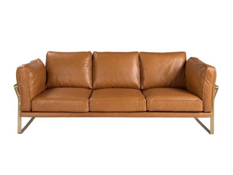 Designer 3-seater sofa upholstered in genuine leather - AZZARO