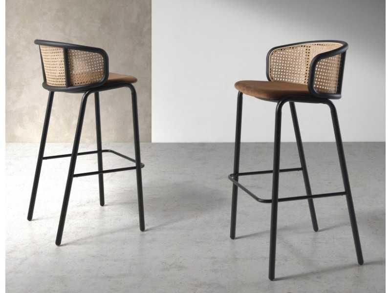 Stool in stainless steel and rattan - RODIOS