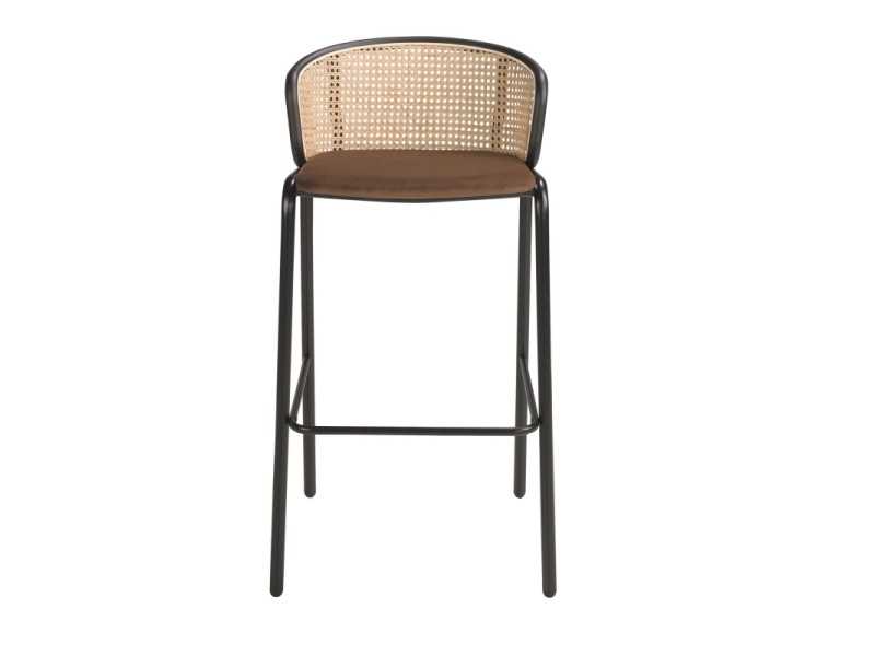 Tabouret en acier inoxydable et rotin - RODIOS