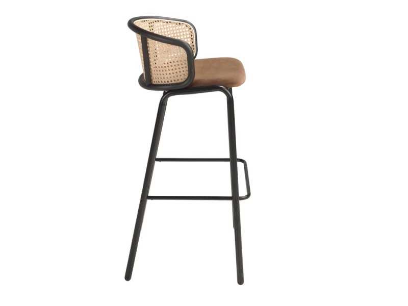 Tabouret en acier inoxydable et rotin - RODIOS
