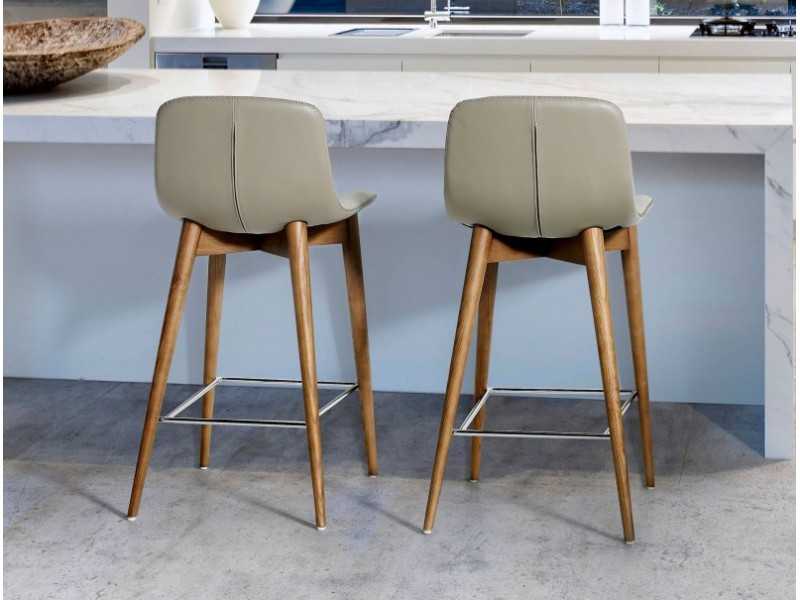 Designer stool upholstered in synthetic leather - LUMIÈRE