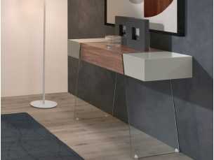 Console design laquée et noyer avec bases en verre trempé - VENEZIA