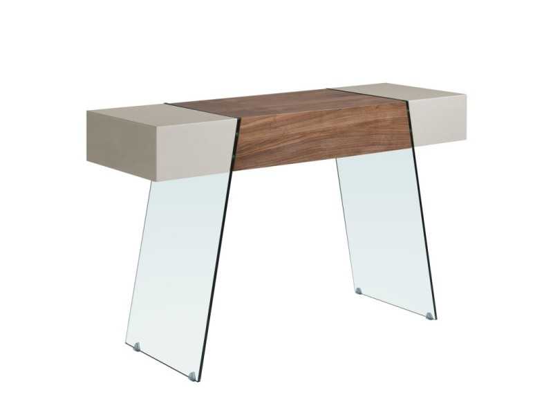 Lacquered and walnut designer console with tempered glass bases - VENEZIA
