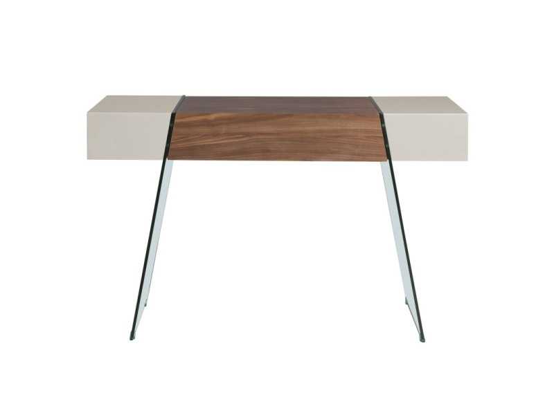 Lacquered and walnut designer console with tempered glass bases - VENEZIA