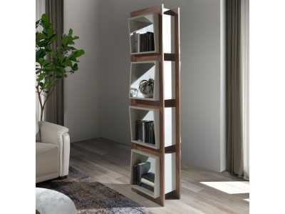 Walnut shelving with lacquered cubes - TRETIS