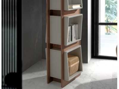 Walnut shelving with lacquered cubes - TRETIS