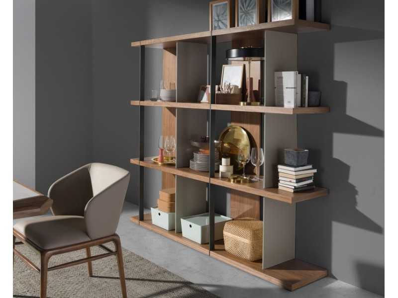 Walnut bookcase with lacquered dividers and steel details - CLAUS