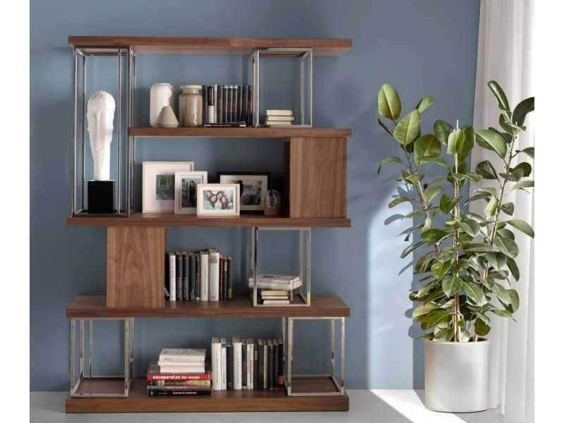 Walnut and stainless steel shelving - SIMÓN