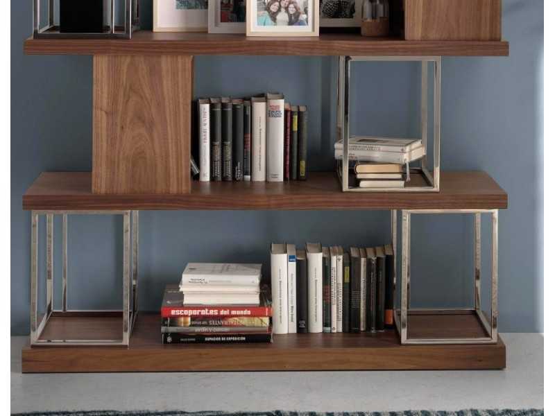Estantería de nogal y acero inoxidable - SIMÓN