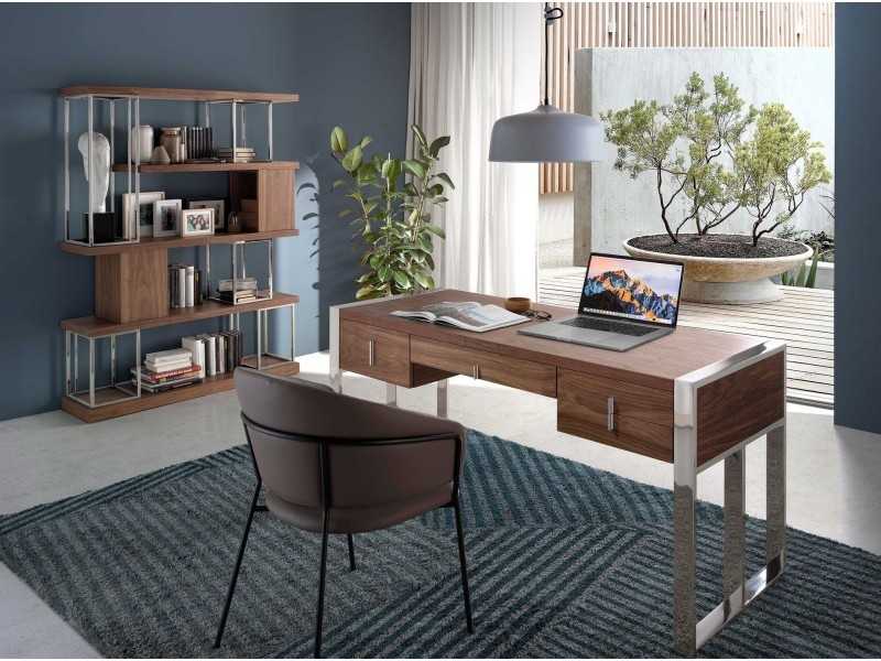 Estantería de nogal y acero inoxidable - SIMÓN