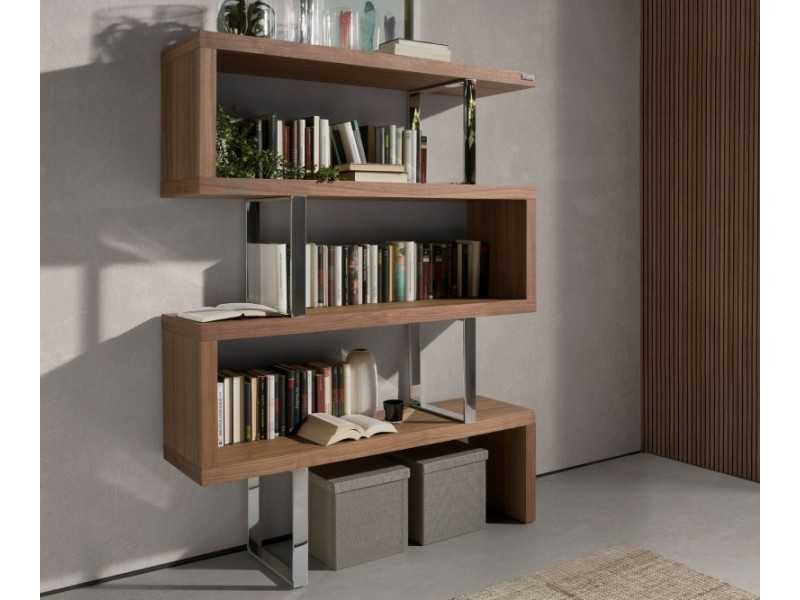 Designer shelving in walnut and stainless steel - SYLVIE