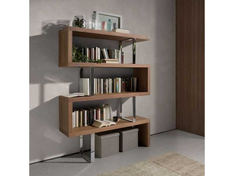 Etagère design en noyer et inox - SYLVIE