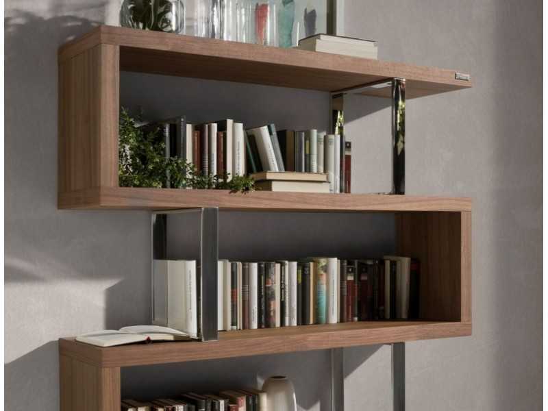 Designer shelving in walnut and stainless steel - SYLVIE