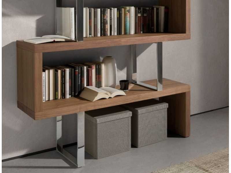 Designer shelving in walnut and stainless steel - SYLVIE