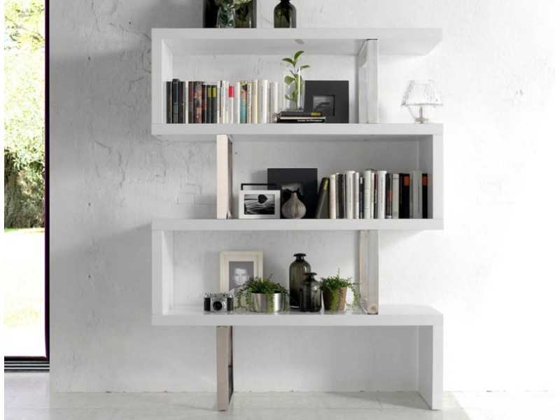 White lacquered and stainless steel designer shelf - SYLVIE BLANC