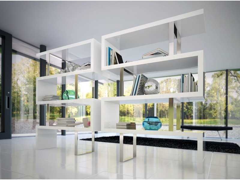 Estantería de diseño lacada blanco y acero inoxidable - SYLVIE BLANC