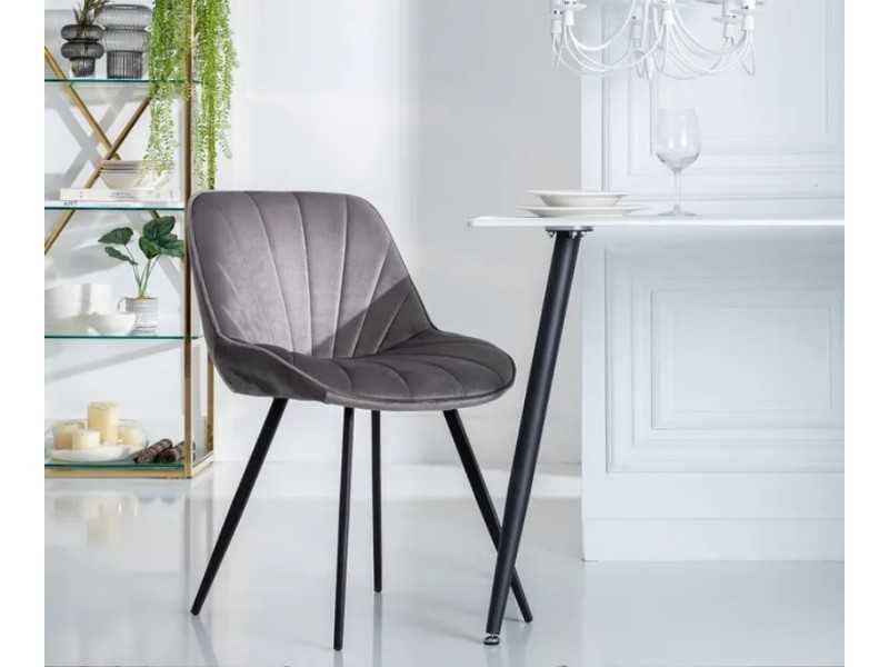 Dining chair upholstered in gray velvet - ALMA GRIS