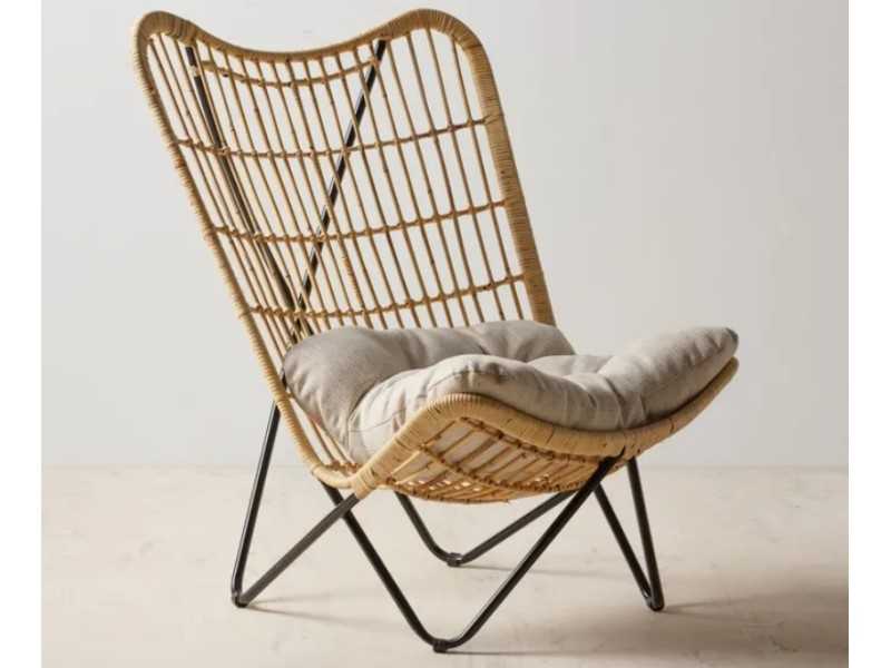 Natural fiber armchair with cushion - BAMBINA